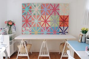 IKEA trestles make just the right table for Machine Quilter frames